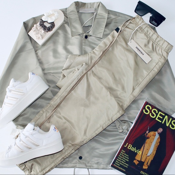 FEAR OF GOD ESSENTIALS ‘Oak’ Suit Nylon Coach Jacket + Nylon Track Pant - Picture 1 of 10